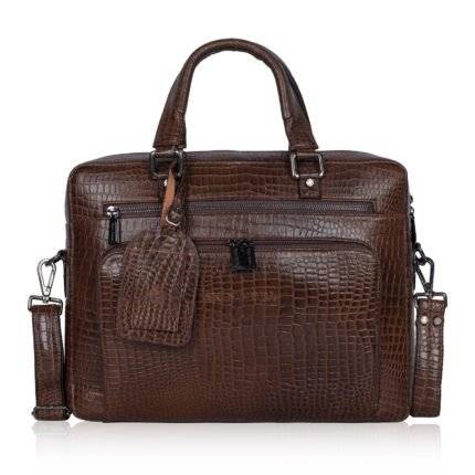 Croco Print Leather Laptop Bag