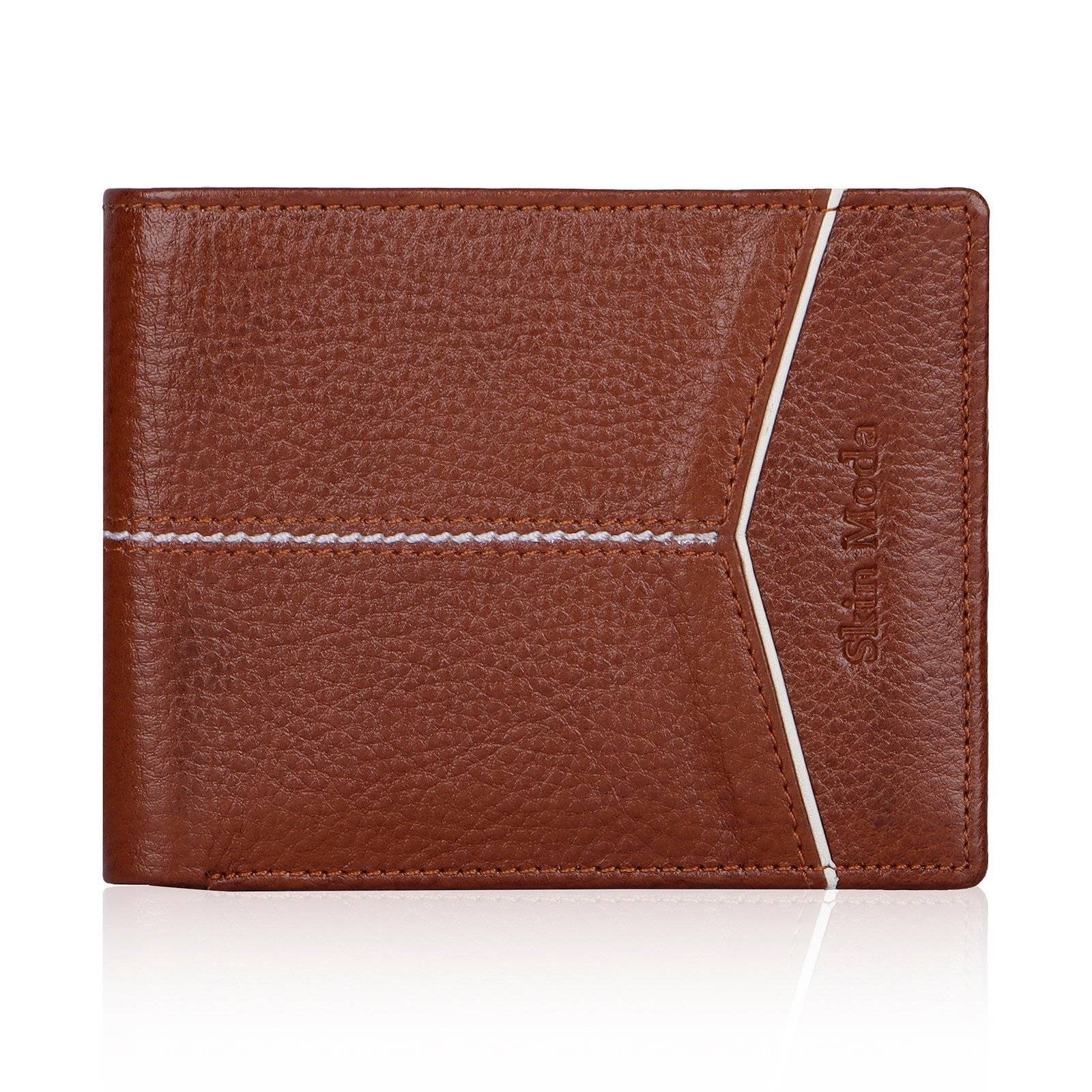 White-Stich-Wallet-Tan1.jpg White line Natural Grain Wallet - Image 1